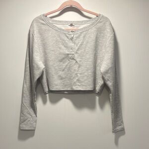 Gray Garage Long Sleeve Quarter-Button Up Waffle Top
